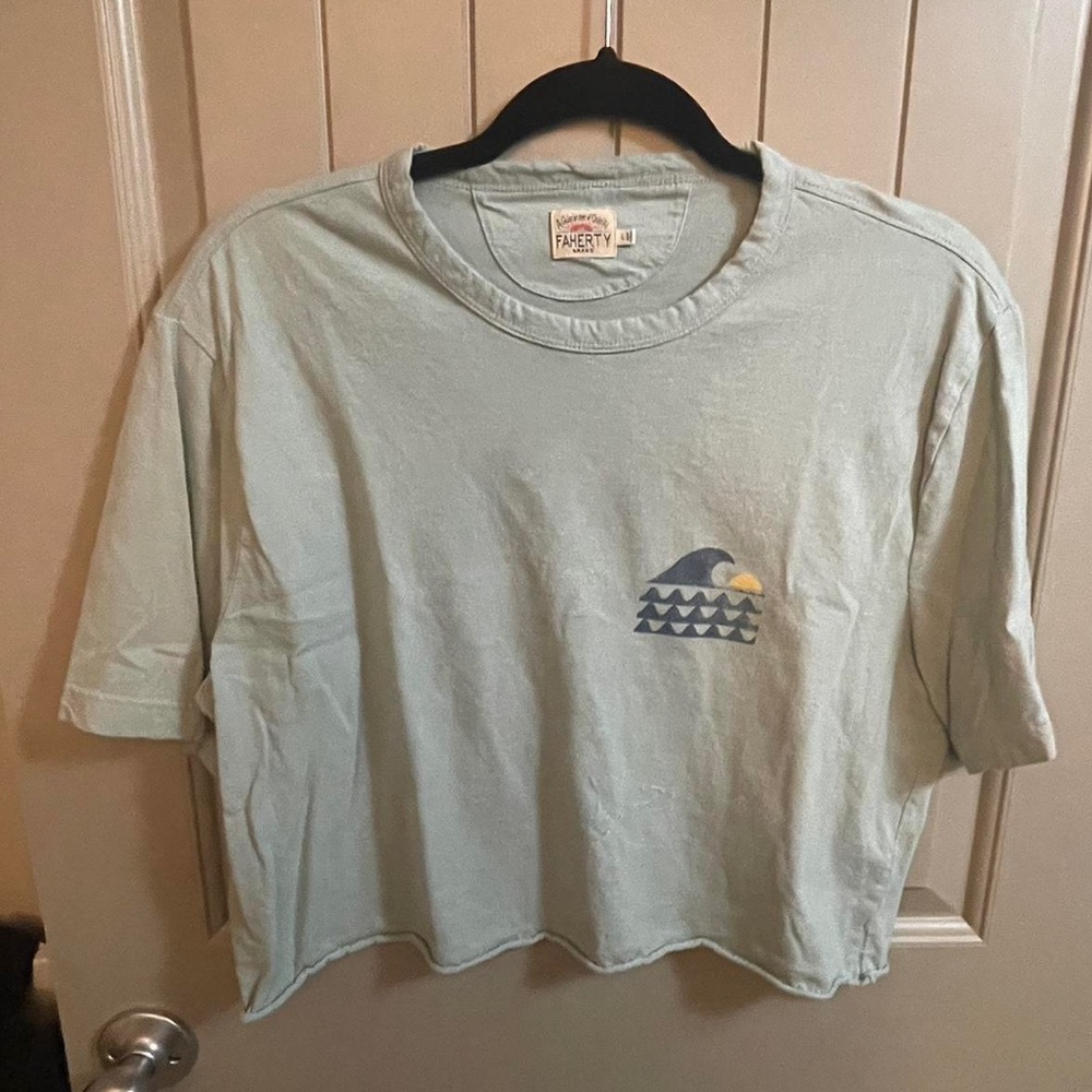 Faherty Graphic Wave Fin Teal Large T-shirt